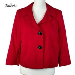 Talbots Women Red Stretch Fabric 3/4 Sleeve Wool Suit Jacket Blazer Size 10